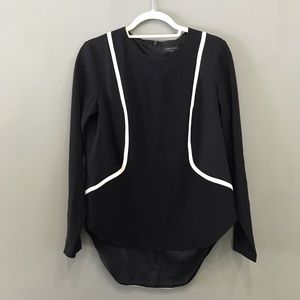 Rag & Bone Long sleeve black blouse w white piping